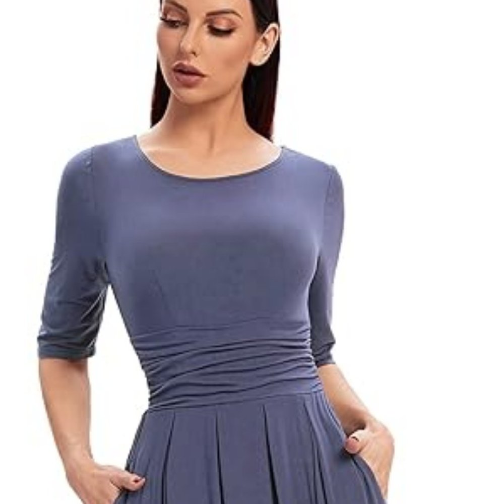 MAGIARTE Womens Maxi Dresse with Half Sleeves Stretchy Waist